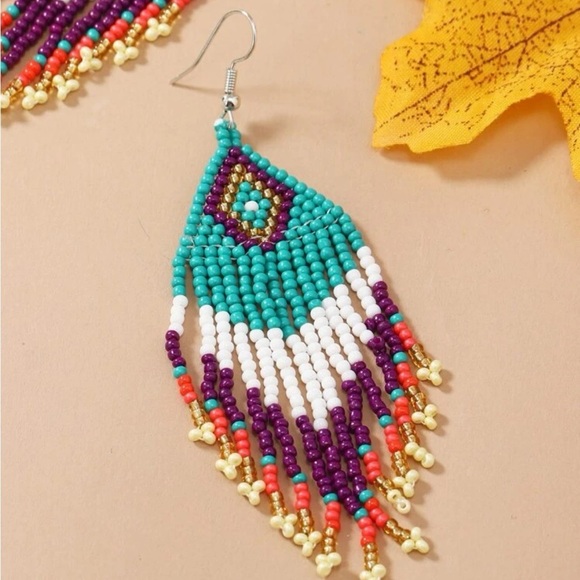 Tribal Fringe Beaded Earrings - Picture 8 of 9